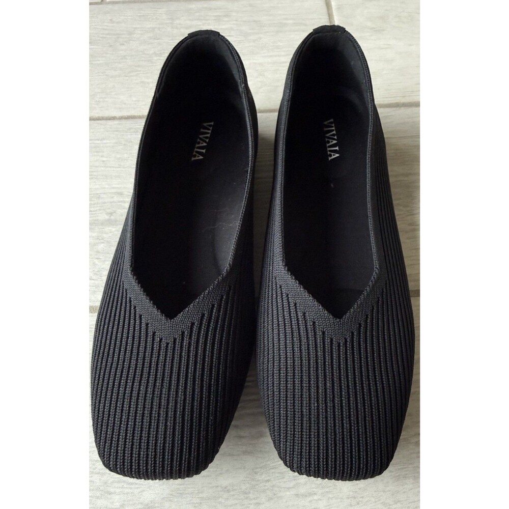 VIVAIA Square Toe V-Cut Flats Margot Black EU 35 Womens 5 US Ribbed Ballet